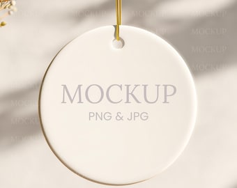 Ceramic Ornament Mockup | Boho Style, White & Gold | Digital Download PNG, JPG