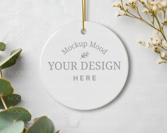 Boho Minimalist Ornament Mockup Round Ceramic | Neutral Christmas Mockup | PNG JPG Instant Download