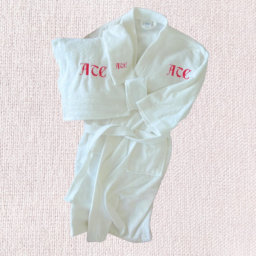 Monogram Robe Set With Embroidered Towels, Washcloth & Spa Headband ...