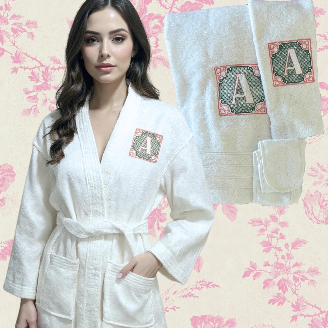 Trending Robe Monogram Bathrobe Set: Embroidered Robe With Monogrammed Towels ...