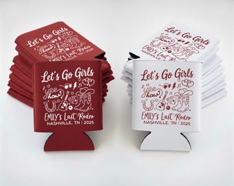 Personalized Western Bachelorette Can Coolers, Custom Cowgirl Can Sleeves, Last Rodeo Bachelorette Party Favors, Western Bach Party