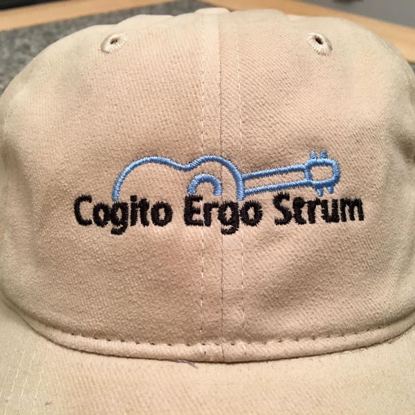 Cogito Ergo Strum - Ukulele Embroidered Hat Cap - Free Uke On Board Sticker