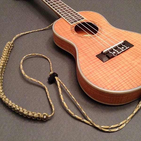 Ukulele Strap - Paracord - Fully Adjustable - Desert Camo - Free Uke On Board Sticker