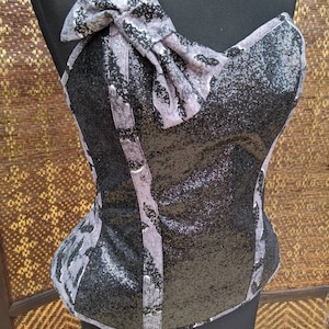SALE_ Black glitter boned corset with bats, gothic corset
