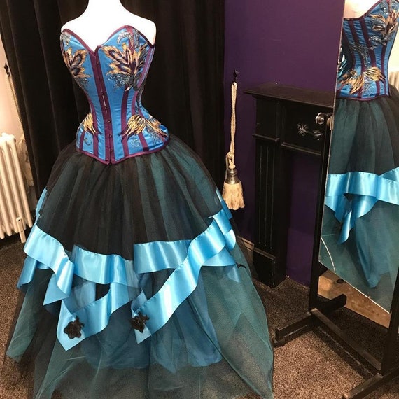 Gothic Bridal Skirt Tulle Wedding Skirt Turquoise And Black Etsy