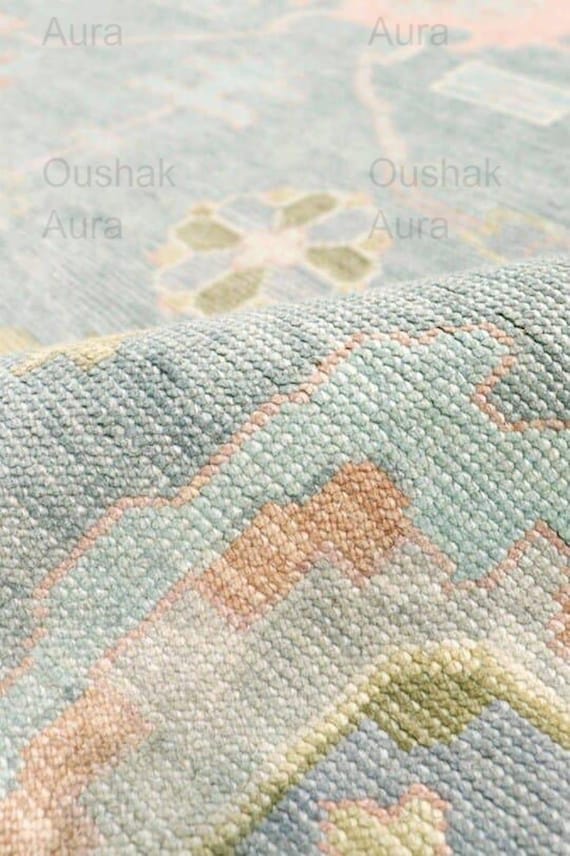 Muted Blue Oushak Rug, Pastel Rug, Vintage Oushak Area Rug in Living Room, Bedroom Designer Oushak runner Rug 2.6x12, 8x10 Custom Oushak Rug