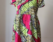 African Print Dirndl Dress with Sleeves