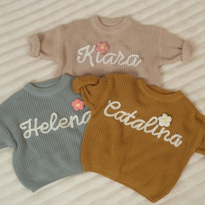 Personalized Baby Name Sweater,Hand Embroidered Knit Toddler Sweater,Custom Name Pullover,Baby Shower Gift,1st Birthday Outfit,Baby Boy Gift