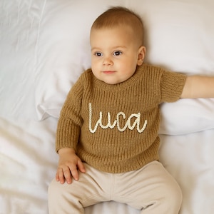 Personalized Baby Name Sweater,Hand Embroidered Knit Toddler Sweater,Custom Name Pullover,Baby Shower Gift,1st Birthday Outfit,Baby Boy Gift