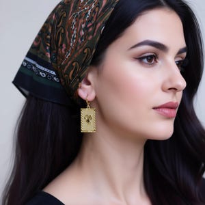 GOLD Rose Pendant Earrings ・ Solid Rectangle Floral Dangle Jewelry Gift WATERPROOF Birthday Gift For Women Girl