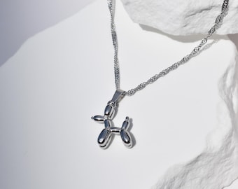 Silver Balloon Dog Charm Necklace – Lifetime Waterproof Pendant Cute Puppy Pet Animal Necklace Silver Dog Owner Gift for Her Him Men Women