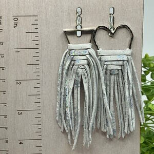 Southwestern Fringe Leather Earrings, Iridescent Metallic Highlights on Suede Cowhide Leather. Lightweight, Hypoallergenic Hook, Western image 3