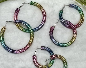 RAINBOW HOOP EARRINGS, Stainless Steel - 1 Pair, 15mm outer/10mm, 2.5mm