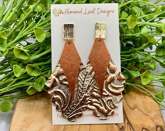 Western Leather Fringe Earrings with Beautiful Tones of Bronze, Light Gold, and Copper. Chic Blend of Southwestern and Boho. Lightweight