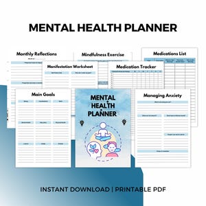 Digital Mental Health Planner: Mindfulness Journal, Self-Care Tracker (Digital Download)
