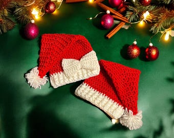Crochet Baby Santa Hat Newborn Christmas Photoshoot Prop Santa Hat for Baby Handmade Holiday Beanie First Christmas Outfit