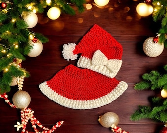 Första julen nyfödd flicka outfit – Handgjord fru Tomte baby outfit, Virkad baby tomteluva, Nyfödd jul fotografering rekvisita