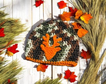 Baby Camo Beanie Crochet Newborn Camouflage Hat Deer Hunting Theme Photo Outfit Handmade Toddler Camo Hat Outdoor Baby Gift