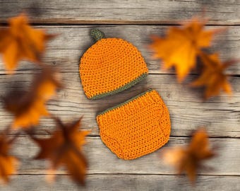 Disfraz de calabaza para bebé: conjunto de calabaza de crochet para recién nacido, accesorio fotográfico de otoño para bebé, gorro de calabaza hecho a mano, ropa bonita de calabaza para bebé.
