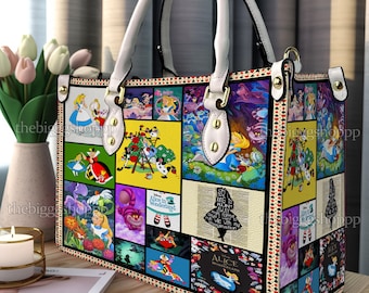 Bolso de cuero personalizado de Alicia en el País de las Maravillas, bolso de hombro para mujer de Alicia en el País de las Maravillas, bolso bandolera vintage navideño, bolso con asa superior