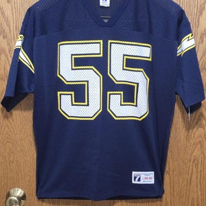 Vtg Junior Seau San Diego Chargers #55 Logo 7 Jersey Made In USA Sz Large Blue