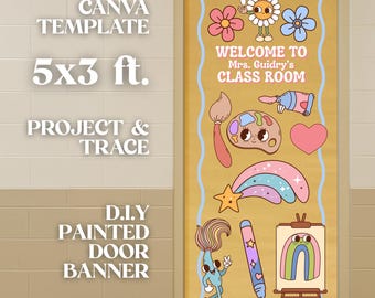 Plantilla de pancarta para puerta de profesor de arte: Decoración editable para el aula (plantilla de Canva de 1,5 x 0,9 m)