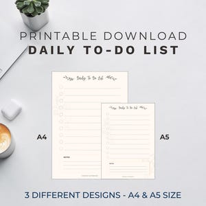 Minimalist Floral Daily To-Do List | Printable Planner Page | Daily Productivity | Digital Download | A4 A5 Size