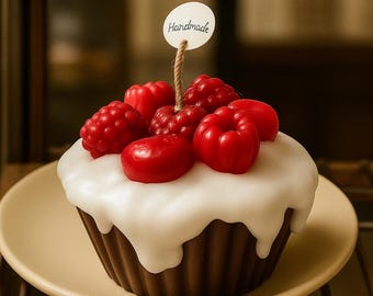 Handmade Cupcake Candle Sweet Home Decor with berries