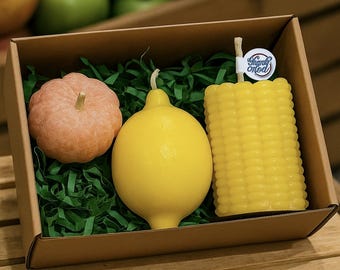 3 Piece Candle Set  Corn Mandarin Lemon  Gift Box scented eco friendly