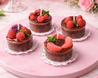 Handmade 4 piece Cake Candle Set Realistic Soy Wax Dessert Candles berry scented