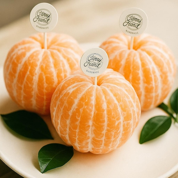 3 piece handmade Mandarin Candle Set  Realistic Peeled Tangerine Shaped Scented Candles