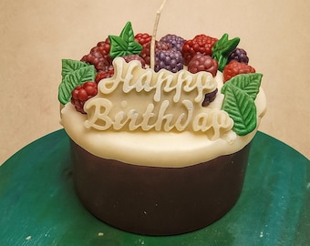 Huge Happy Birthday Cake Candle, handmade for birthday celebrations, realistic party decor with berries