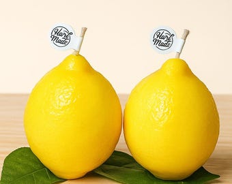 Juego de 2 velas de limón hechas a mano. Velas aromáticas realistas con forma de limón.