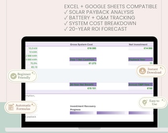 Solar ROI Taschenrechner | Batterielagerungs-Methode (Excel, Google Sheets)