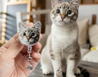 Custom Badge Reel Funny, Personalized Badge Reel Pet Or Face, Cat Face ID Holder Retractable Nurse Name Tag, Dog Badge Reel, ID Badge Buddy