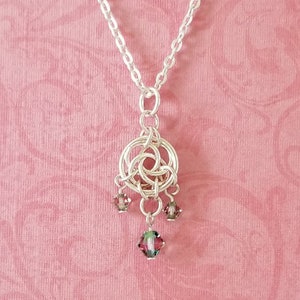 Silver-Plated Copper Celtic Circles Chainmaille Chandelier Pendant with Swarovski Crystals image 1