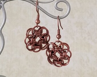 Antique Copper Enameled Copper Celtic Helm Chainmaille Earrings