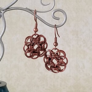 Antique Copper Enameled Copper Celtic Helm Chainmaille Earrings image 1