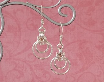 Silver-Plated Copper Byzantine Ripple Chainmaille Earrings