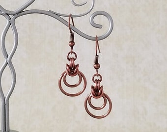 Antique Copper Enameled Copper Byzantine Ripple Chainmaille Earrings