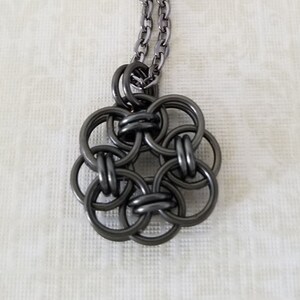 Gunmetal Enameled Copper Celtic Helm Chainmaille Pendant image 1