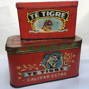 2 ANTIQUE year 1962  LITHO tea COLLECTABLE tin cans !