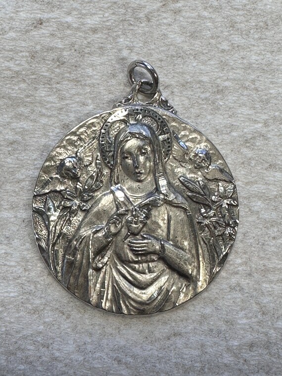 Vintage Creed Sterling Silver Immaculate Heart of Mary Pendant