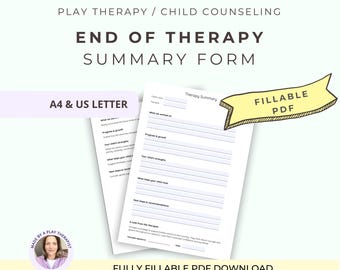 Child Therapy Summary Template: Fillable Counseling Form (Fillable PDF)