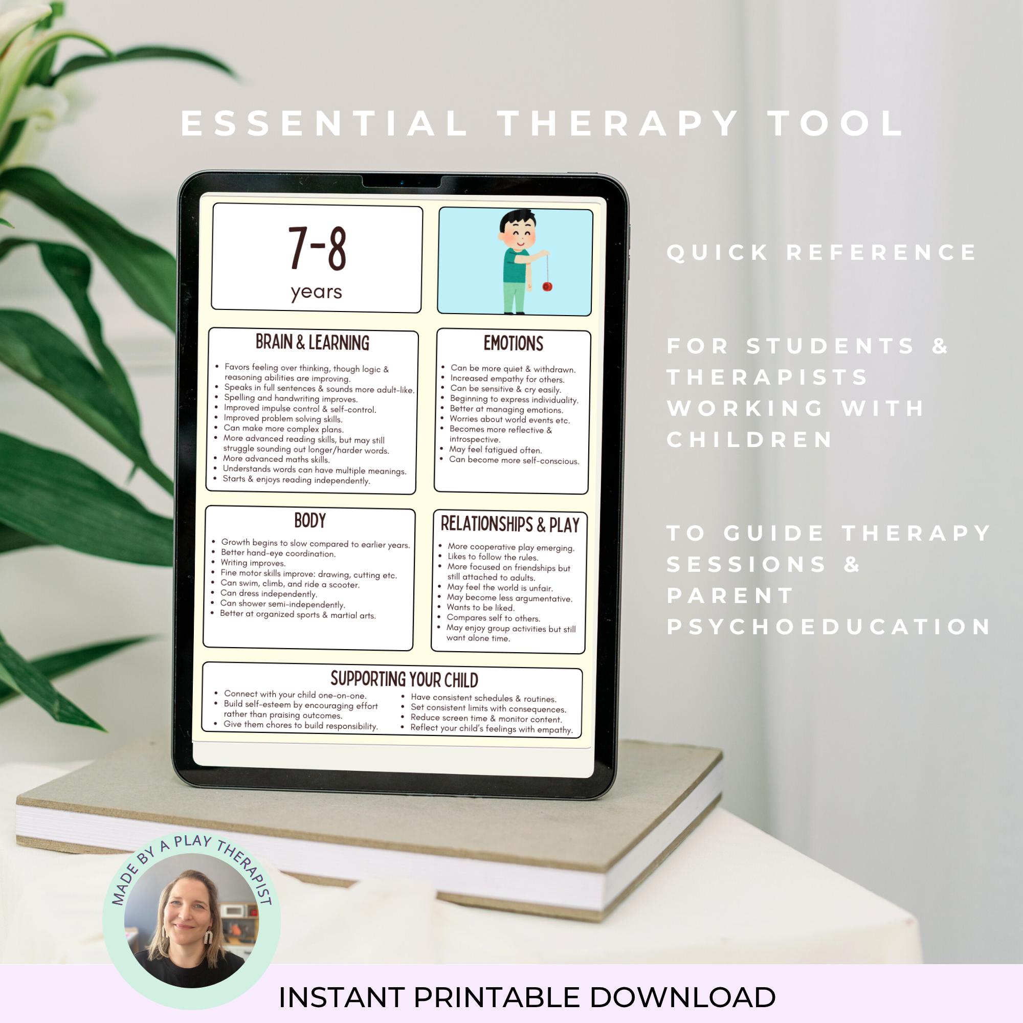 Child Development 7-8 Years Cheat Sheet: Child Therapy Resource ...
