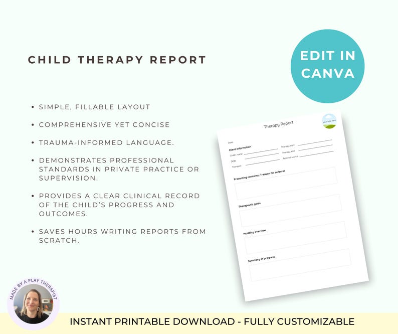 Therapy Report Template Example Child Therapy Report Template: Customizable Canva Template (digital ...