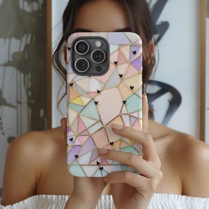 Black Mickey Dots, Disney Stained Glass Effect Phone Case, Magsafe Mosaic Tough Case, Disney Phone Case for iPhone Samsung Google Pixel
