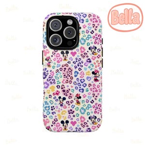 Pinky Leopard Print Minnie Disney Stained Glass Effect Phone Case, Magsafe Tough Case, Disney Phone Case for iPhone Samsung Google Pixel