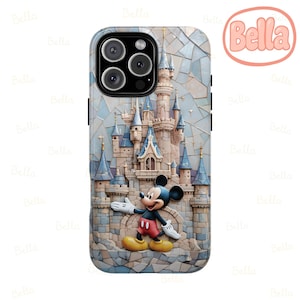Mickey in Castle, Disney Stained Glass Effect Phone Case, Magsafe Mosaic Tough Case, Disney Phone Case for iPhone Samsung Google Pixel