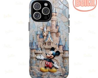 Mickey in Castle, Disney Stained Glass Effect Phone Case, Magsafe Tough Case, Disney Phone Case for iPhone 17 Samsung S26 Google Pixel